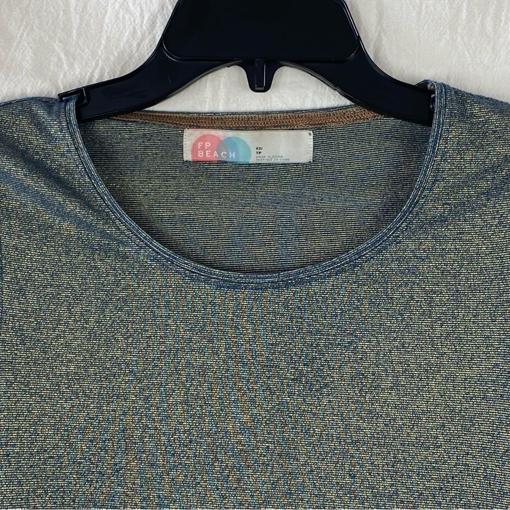 Free People Beach Shimmer Top Blue & Gold Tunic XS